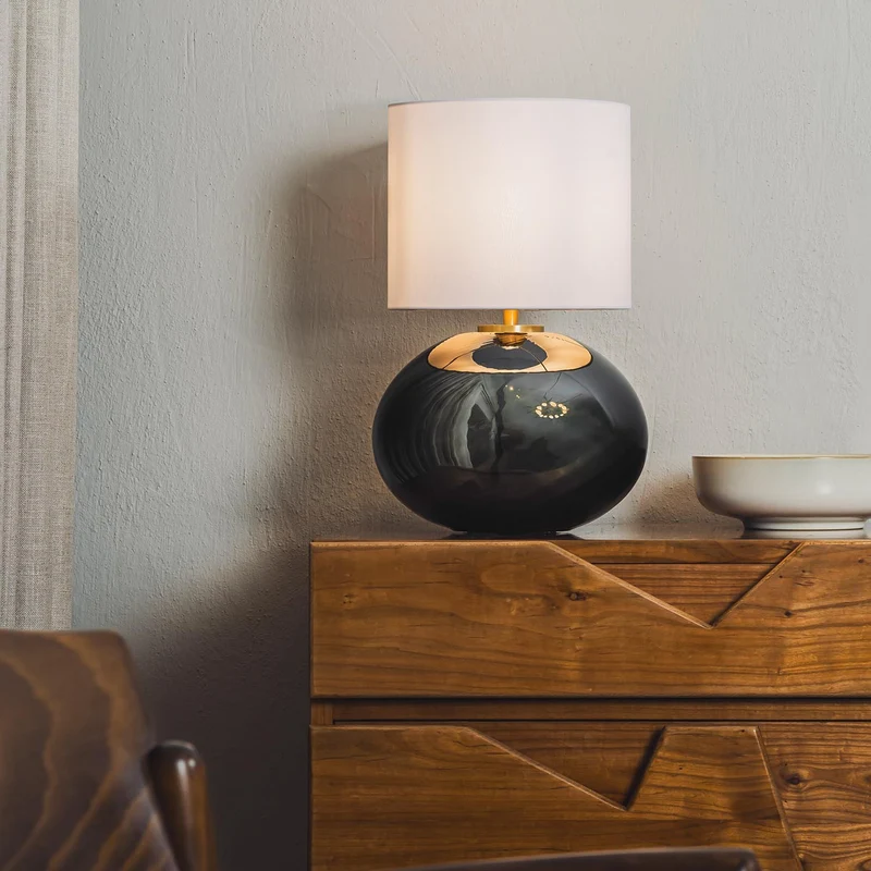 FREI - Lampe à poser en verre soufflé et textile, style scandinave