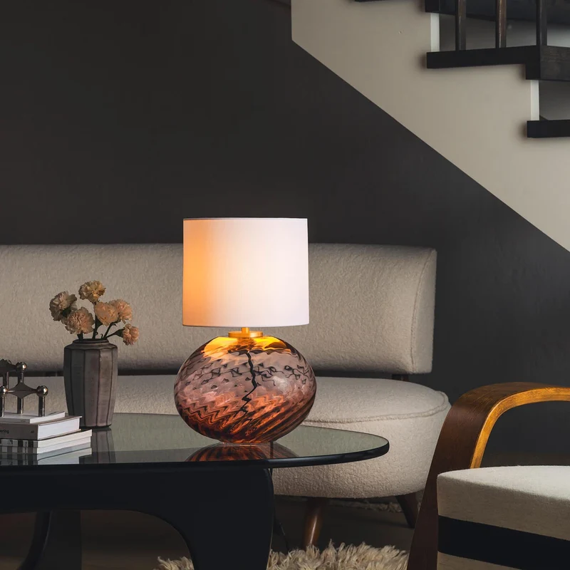 FREI - Lampe à poser en verre soufflé et textile, style scandinave