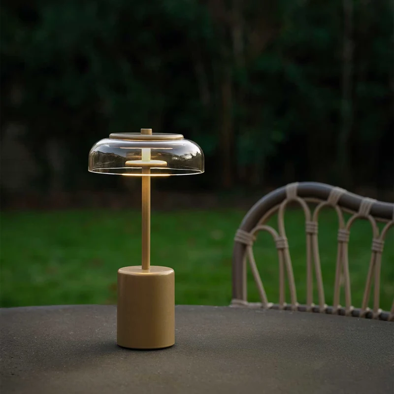 BLOSSI - Lampe à poser portable rechargeable en verre soufflé et acier, style Art déco