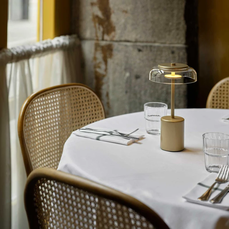 BLOSSI - Lampe à poser portable rechargeable en verre soufflé et acier, style Art déco