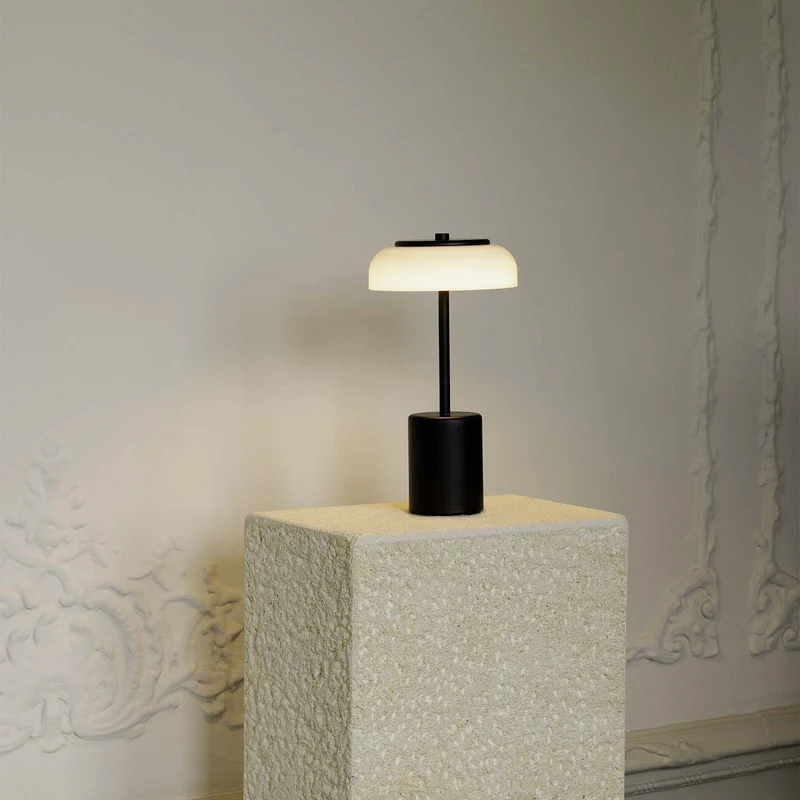 BLOSSI - Lampe à poser portable rechargeable en verre soufflé et acier, style Art déco