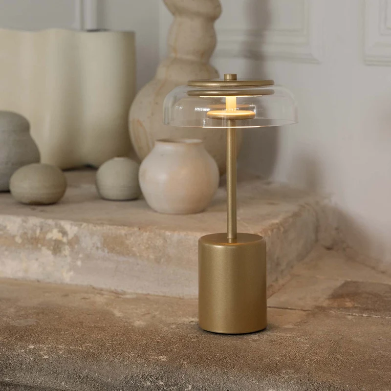 BLOSSI - Lampe à poser portable rechargeable en verre soufflé et acier, style Art déco