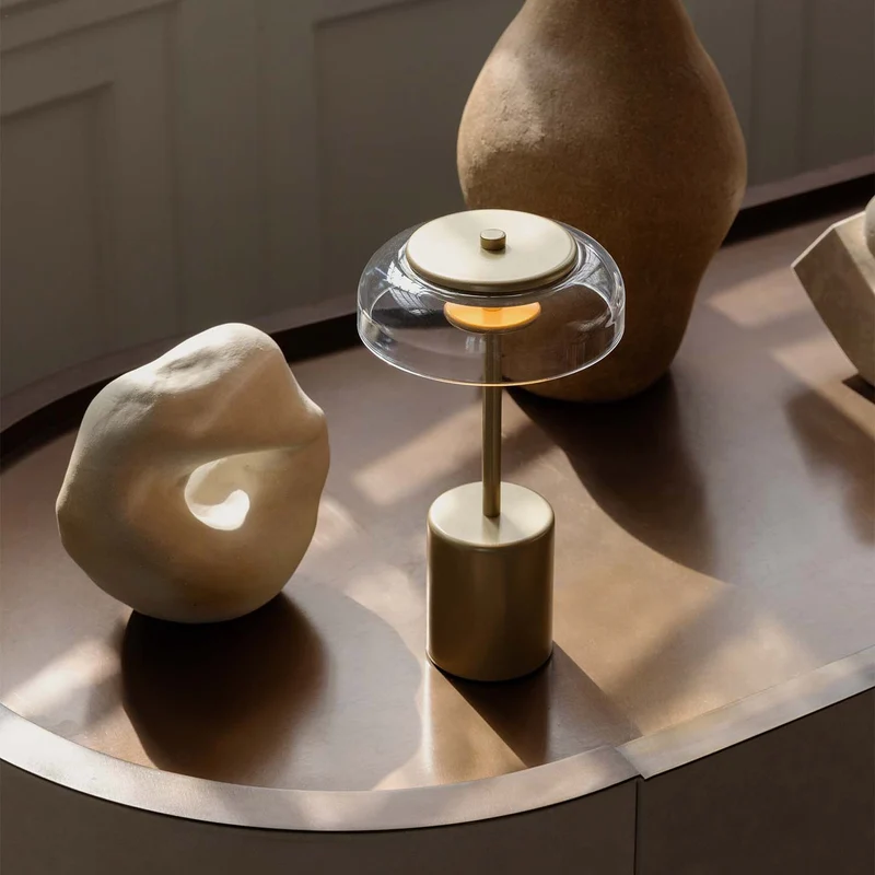 BLOSSI - Lampe à poser portable rechargeable en verre soufflé et acier, style Art déco
