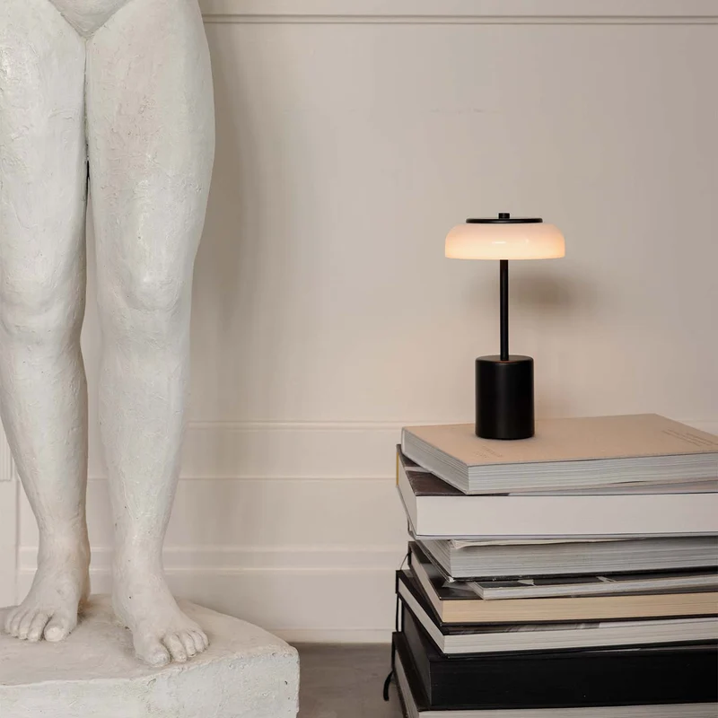 BLOSSI - Lampe à poser portable rechargeable en verre soufflé et acier, style Art déco