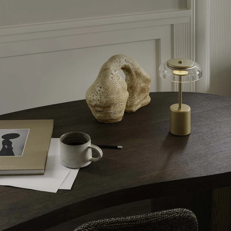BLOSSI - Lampe à poser portable rechargeable en verre soufflé et acier, style Art déco