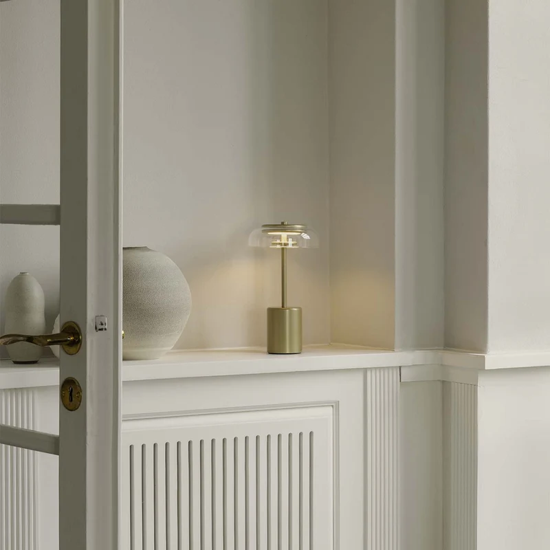 BLOSSI - Lampe à poser portable rechargeable en verre soufflé et acier, style Art déco