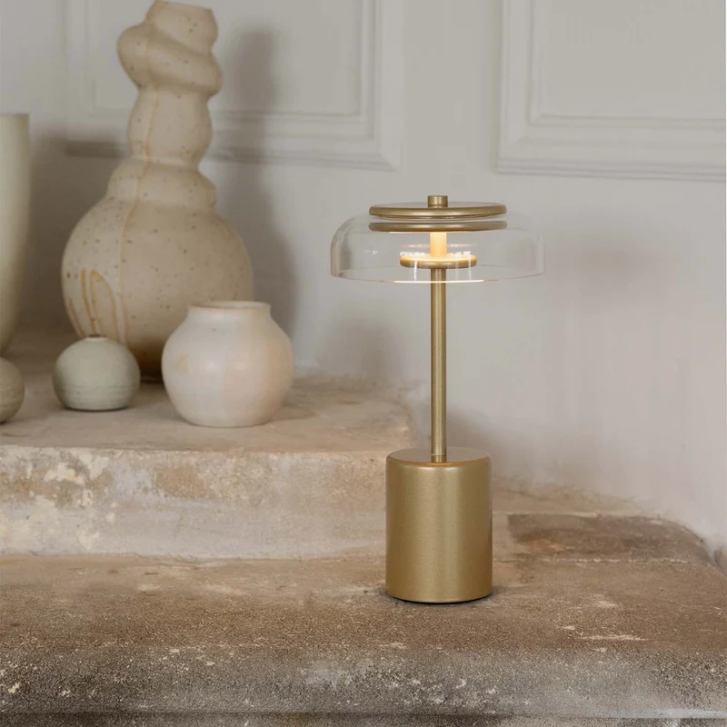 BLOSSI - Lampe à poser portable rechargeable en verre soufflé et acier, style Art déco