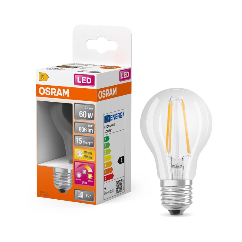 OSRAM CLASSIC A GLOWdim LED Lampada 7W 822…827 E27, 806 lm, 2200…2700 K, Bianco Caldo Regolabile