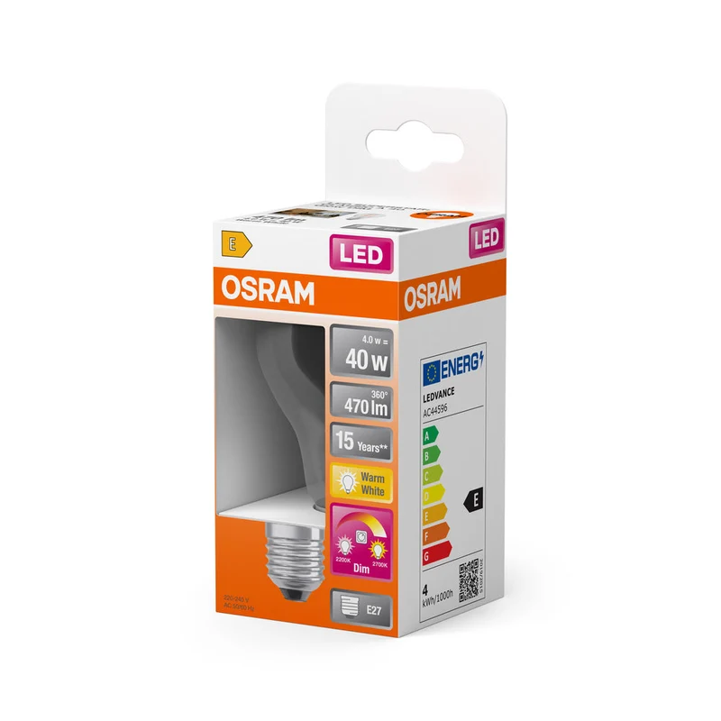 OSRAM CLASSIC A GLOWdim LED Lampada 4W 822…827 E27, 470 lm, 2200…2700 K, Bianco Caldo Regolabile