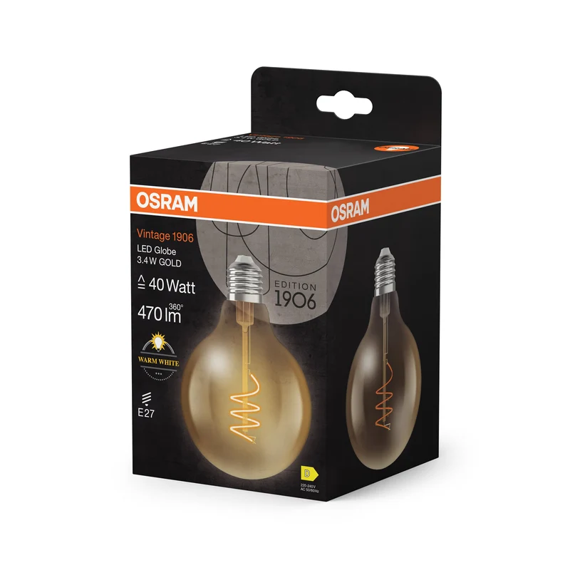 OSRAM Vintage 1906 Globo Lampadina LED Oro, 3.4W, 470lm, E27, Bianco caldo