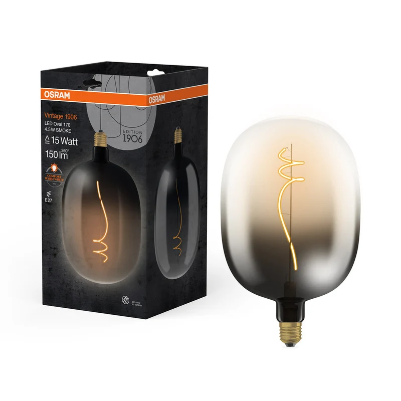 OSRAM Vintage 1906® LED GRANDE DECORATIVA Lampada LED ovale Fumo, 4.5W, 150lm, Bianco caldo comfort, E27
