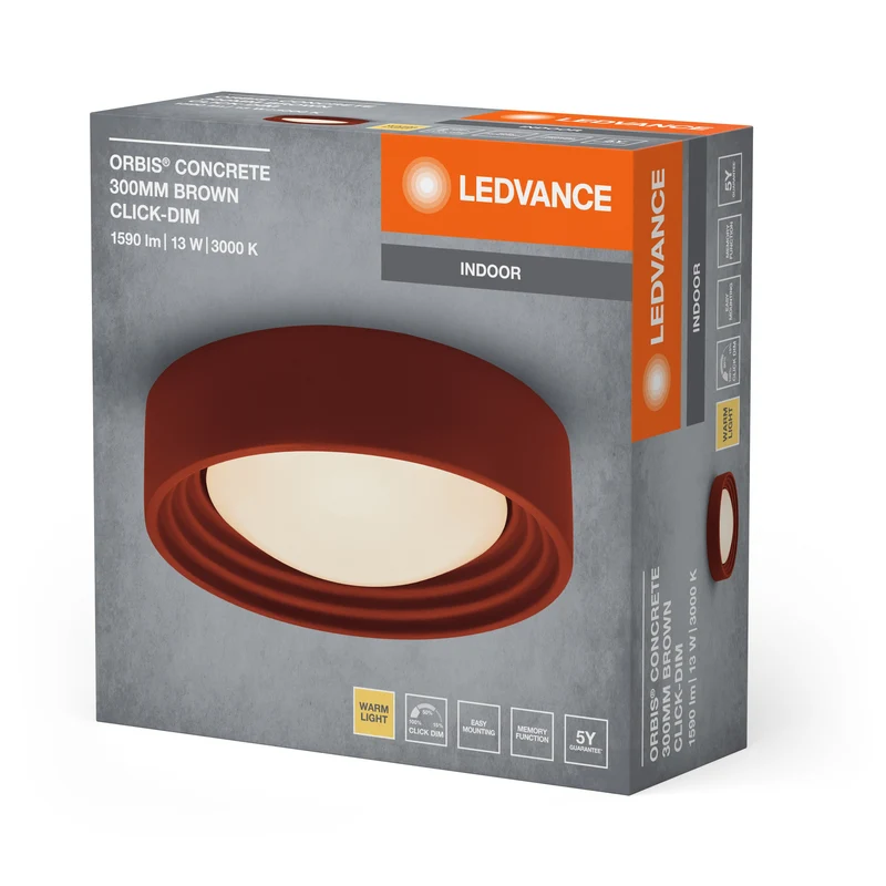 LEDVANCE ORBIS Plafoniera in cemento 300mm 13W 800lm marrone