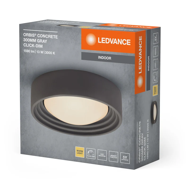 LEDVANCE ORBIS Plafoniera in cemento 300mm 13W 800lm grigia