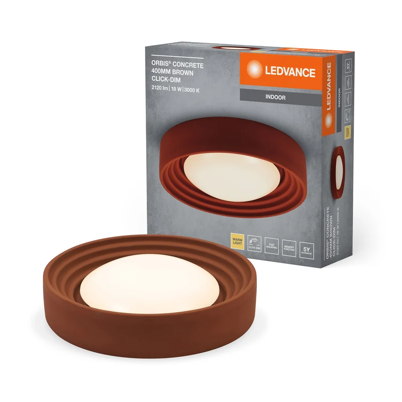 LEDVANCE ORBIS Lampada da soffitto in cemento, dimmerabile Click-DIM, 400mm 18W 1500lm marrone