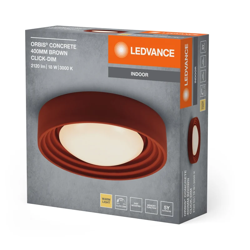 LEDVANCE ORBIS Lampada da soffitto in cemento, dimmerabile Click-DIM, 400mm 18W 1500lm marrone