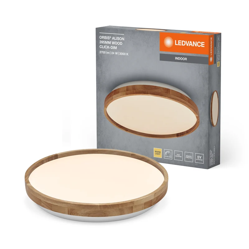 LEDVANCE ORBIS Alison lampada da soffitto 24W dimmerabile Click-DIM 395mm decorazione in legno