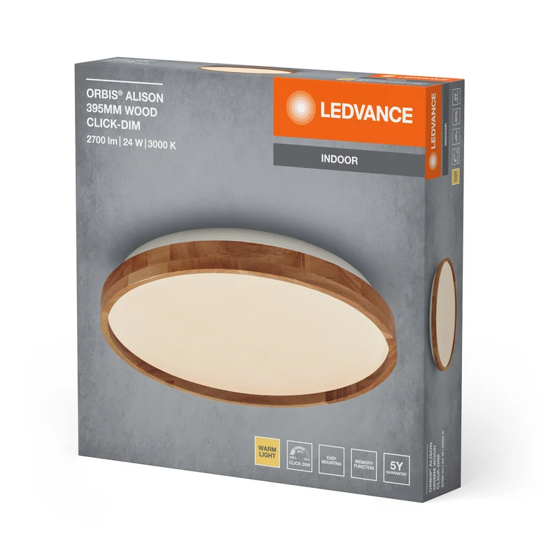 LEDVANCE ORBIS Alison lampada da soffitto 24W dimmerabile Click-DIM 395mm decorazione in legno