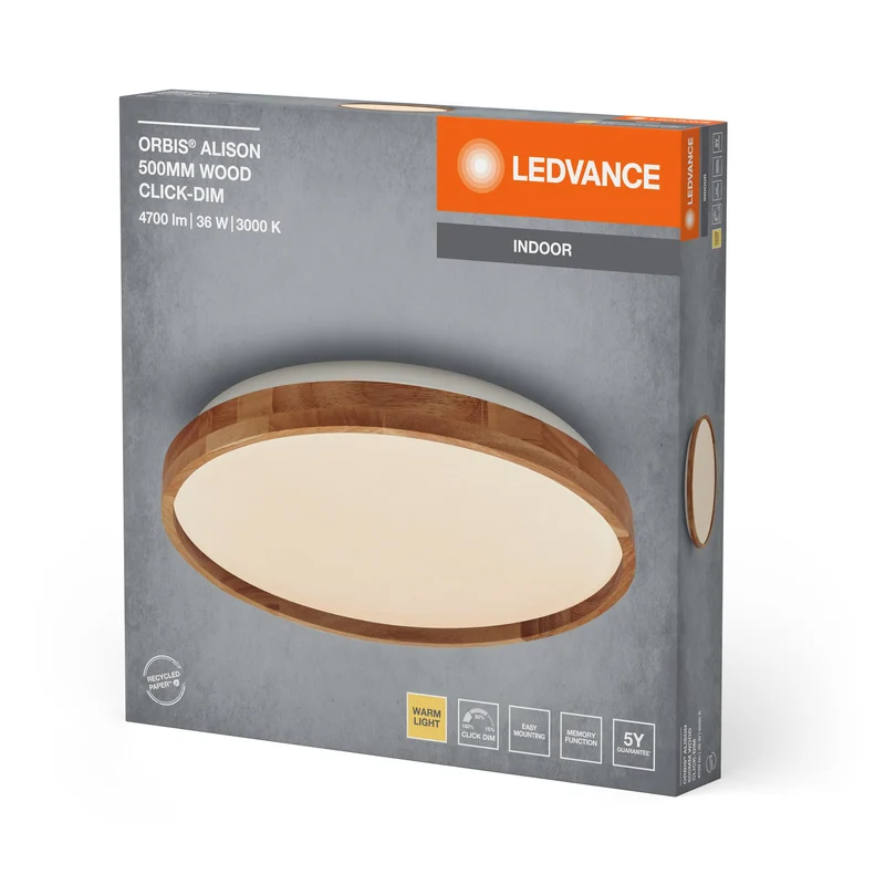 LEDVANCE ORBIS Alison lampada da soffitto 36W dimmerabile Click-DIM 500mm decorazione in legno