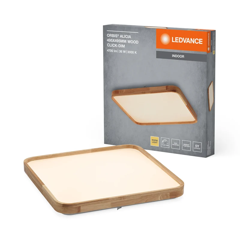 LEDVANCE ORBIS Alicia lampada da soffitto dimmerabile Click-DIM 36W 495x495mm decorazione in legno
