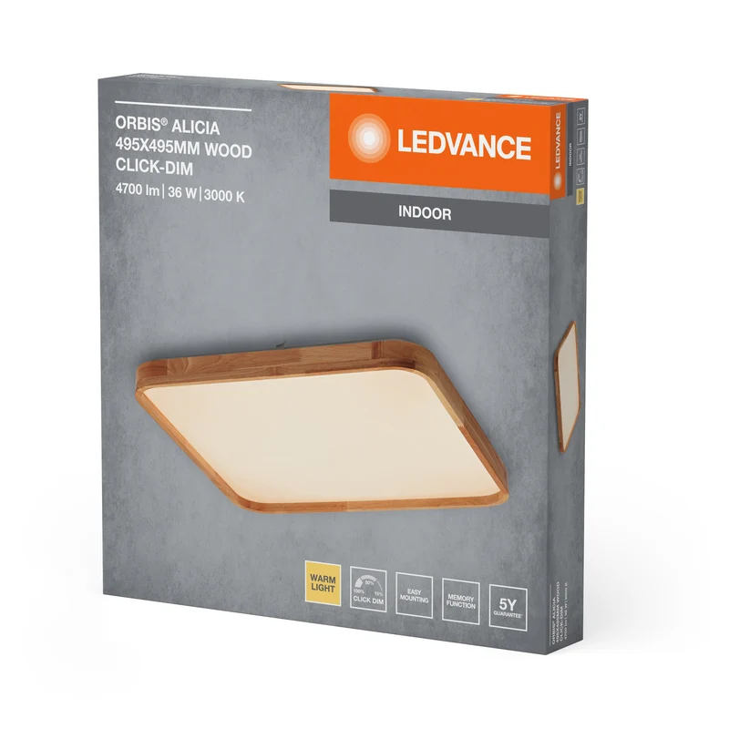 LEDVANCE ORBIS Alicia lampada da soffitto dimmerabile Click-DIM 36W 495x495mm decorazione in legno