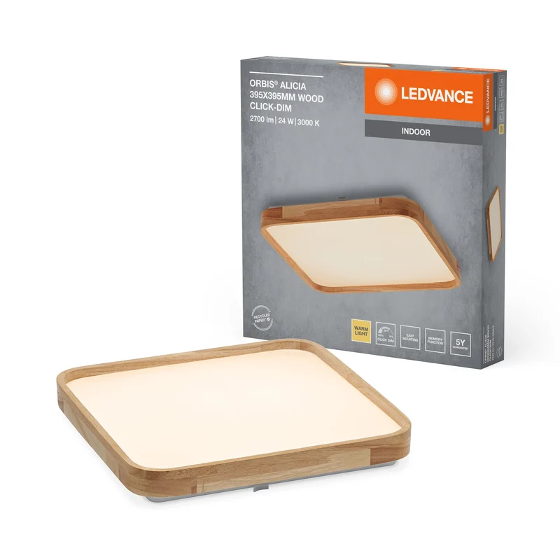 LEDVANCE ORBIS Alicia lampada da soffitto dimmerabile Click-DIM 24W 395x395mm decorazione in legno