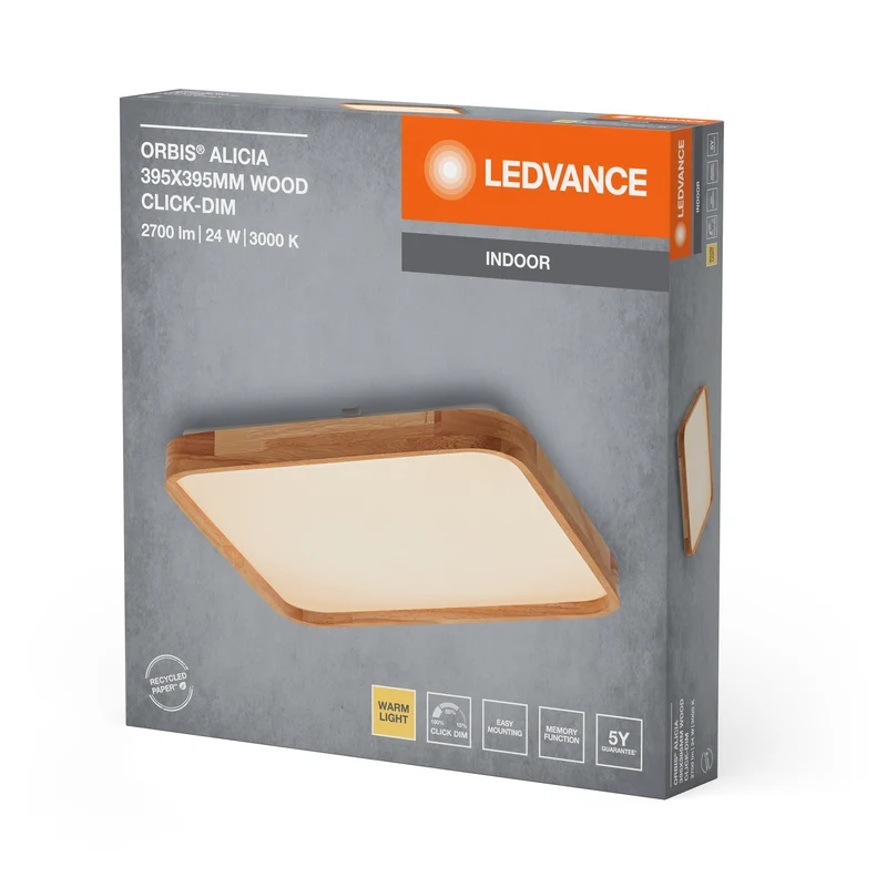 LEDVANCE ORBIS Alicia lampada da soffitto dimmerabile Click-DIM 24W 395x395mm decorazione in legno
