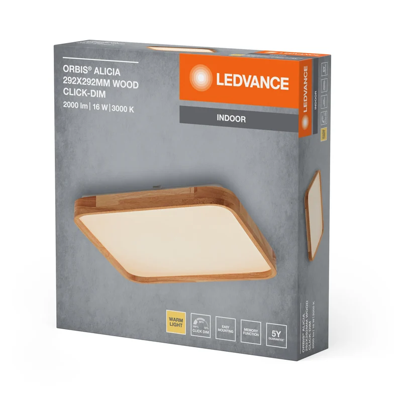 LEDVANCE ORBIS Alicia lampada da soffitto dimmerabile Click-DIM 16W 292x292mm decorazione in legno