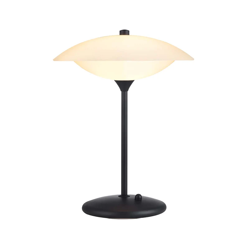 BARONI - Lampe à poser en verre opale et métal, style vintage et industriel