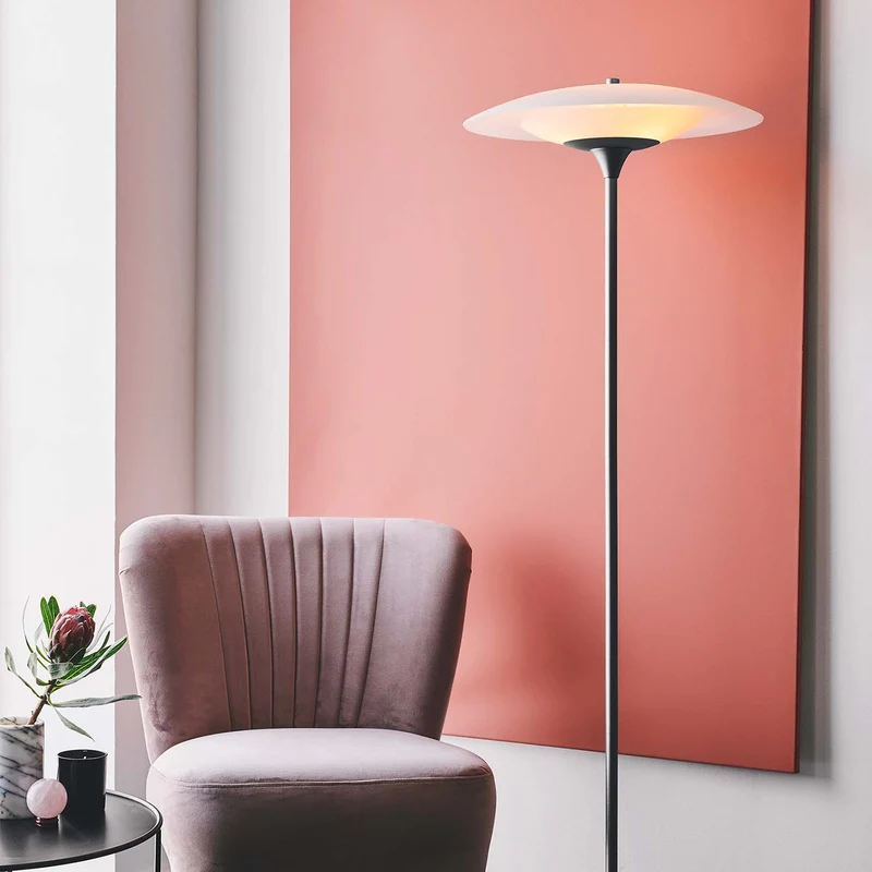 BARONI - Lampadaire en verre opale et métal, style vintage et scandinave