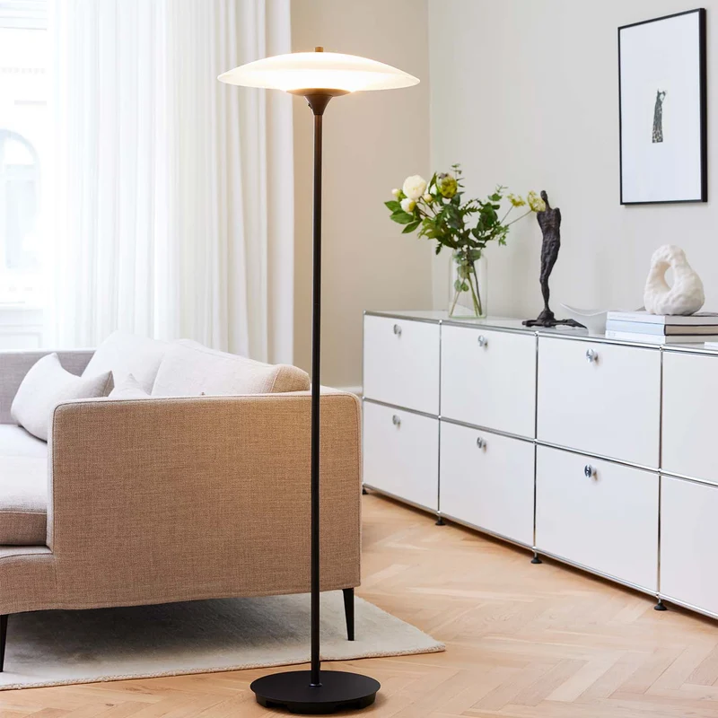 BARONI - Lampadaire en verre opale et métal, style vintage et scandinave