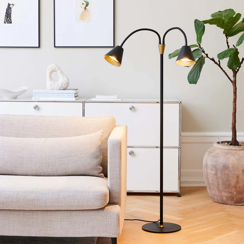 HYGGE - Lampadaire à double abat-jour en métal, style contemporain et industriel