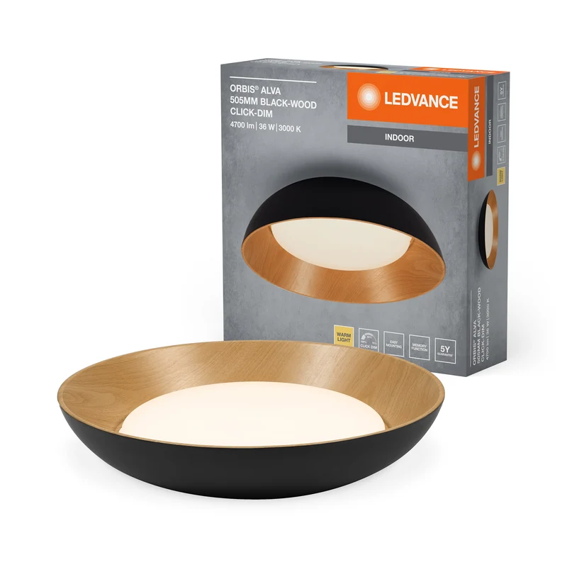 Plafoniera LEDVANCE ORBIS Alva 36W 505mm nero/legno