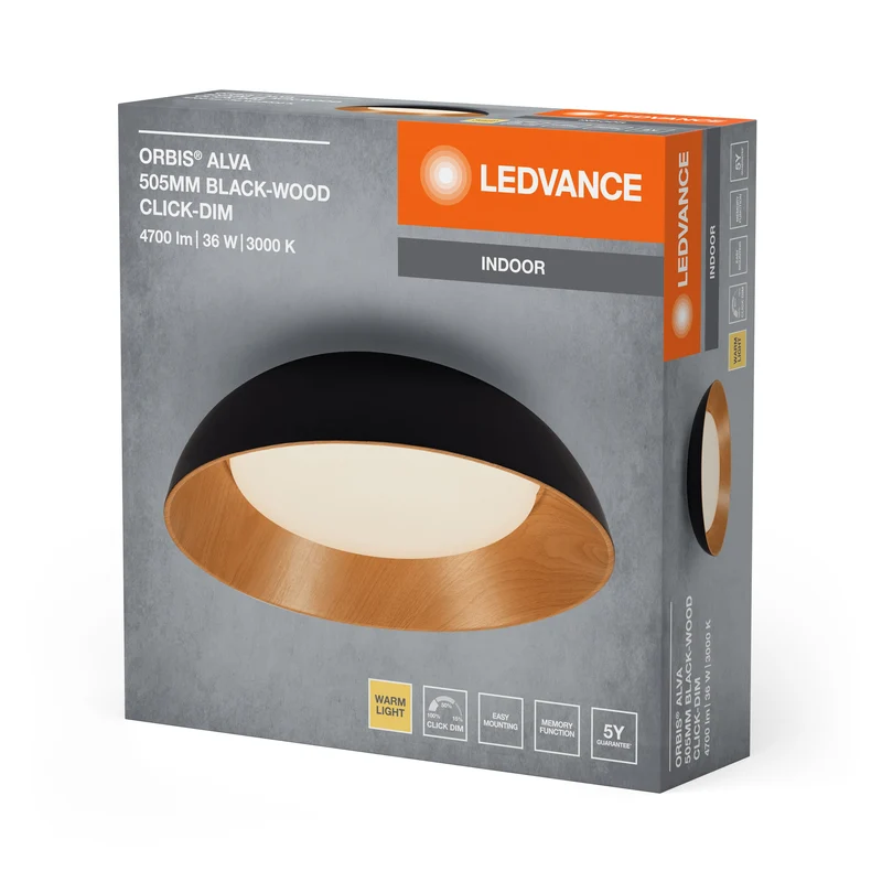 Plafoniera LEDVANCE ORBIS Alva 36W 505mm nero/legno