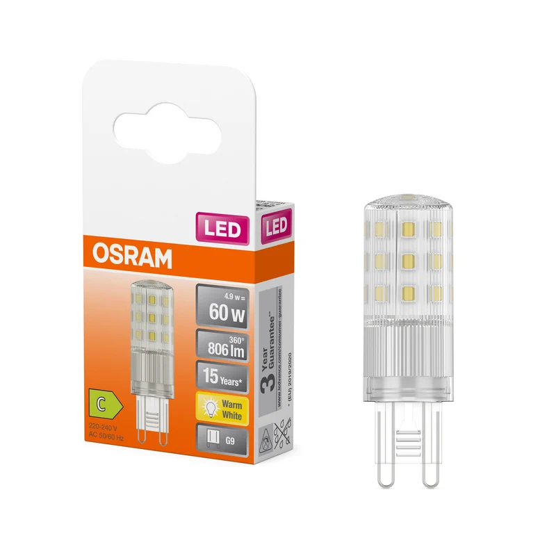 OSRAM LED lampadina a spillo PIN 4.9W, 806lm, G9, 2700K, bianco caldo