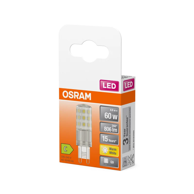 OSRAM LED lampadina a spillo PIN 4.9W, 806lm, G9, 2700K, bianco caldo