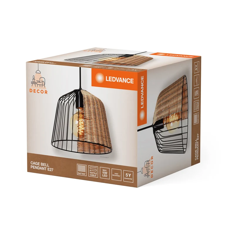LEDVANCE DECOR Lampada a sospensione a gabbia a campana, nero/marrone, E27