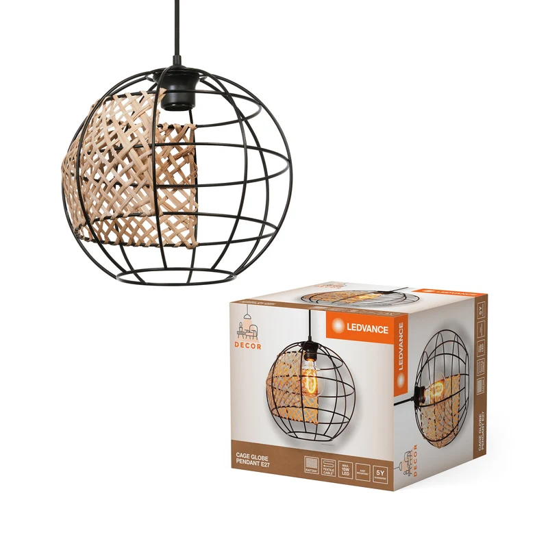 LEDVANCE DECOR Lampada a sospensione Cage Globe, nero/marrone, E27
