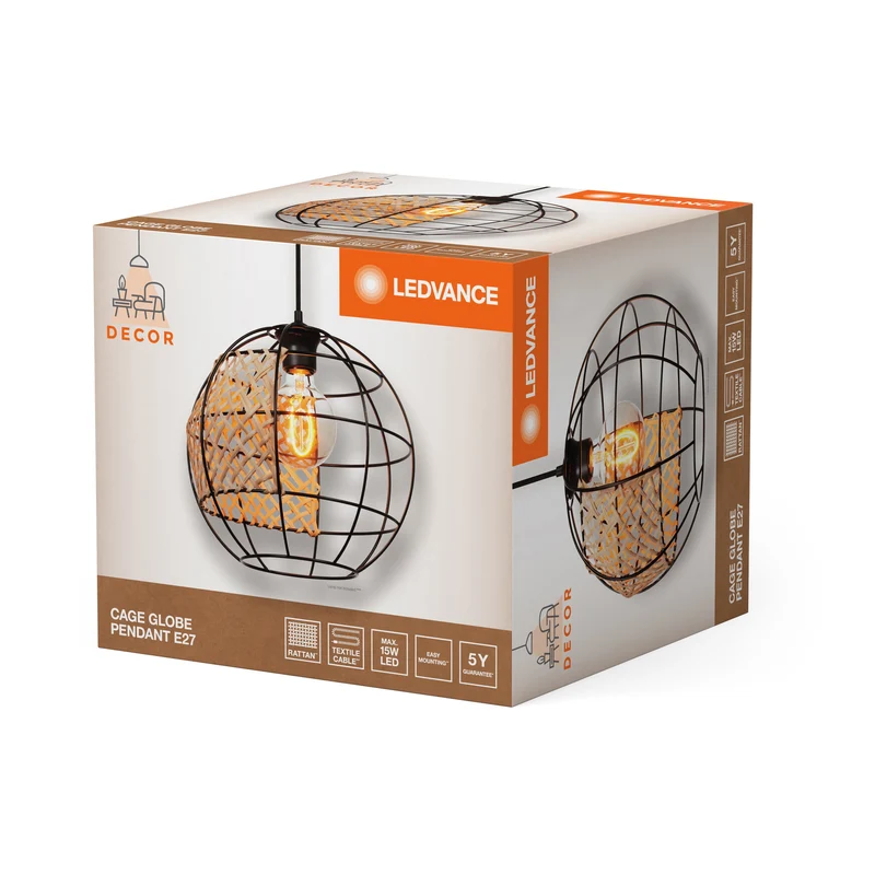 LEDVANCE DECOR Lampada a sospensione Cage Globe, nero/marrone, E27