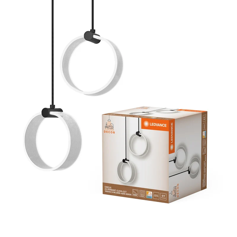 LEDVANCE DECOR Lampada a sospensione Circle, 2 pendenti, 14W, Click CCT Nero