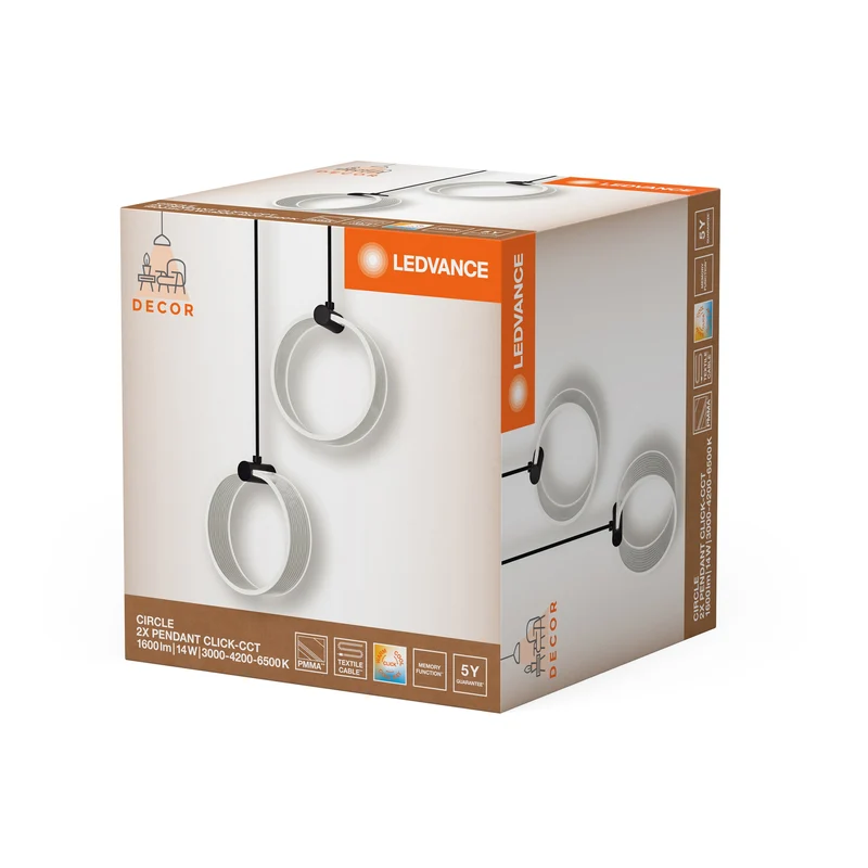 LEDVANCE DECOR Lampada a sospensione Circle, 2 pendenti, 14W, Click CCT Nero