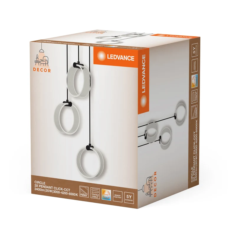LEDVANCE DECOR Lampada a sospensione Circle, 3 pendenti, 20W, Click CCT Nero