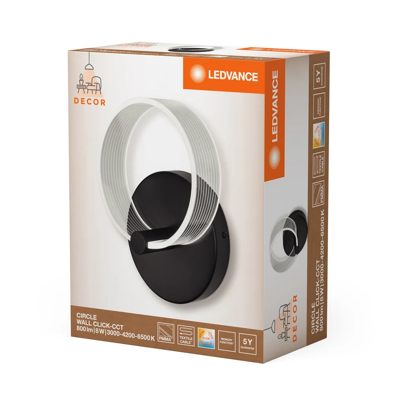 LEDVANCE DECOR Circle Applique da parete 8W Click CCT Nero