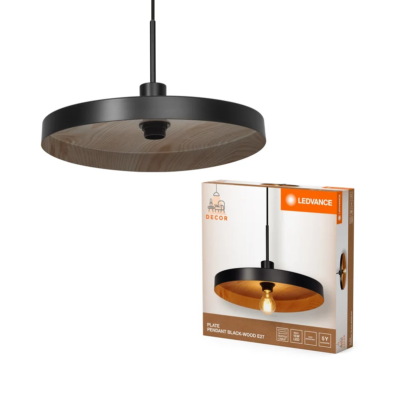 LEDVANCE DECOR Lampada a sospensione a piastra E27 Lampada a sospensione Nero Legno LEDVANCE DECOR