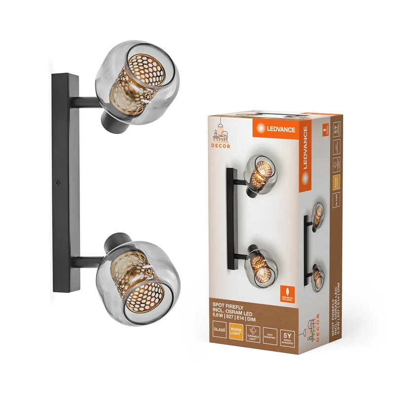 LEDVANCE DECOR Spot Firefly lampada da soffitto, lampada OSRAM inclusa, nero, 2 x 2.8W, E14