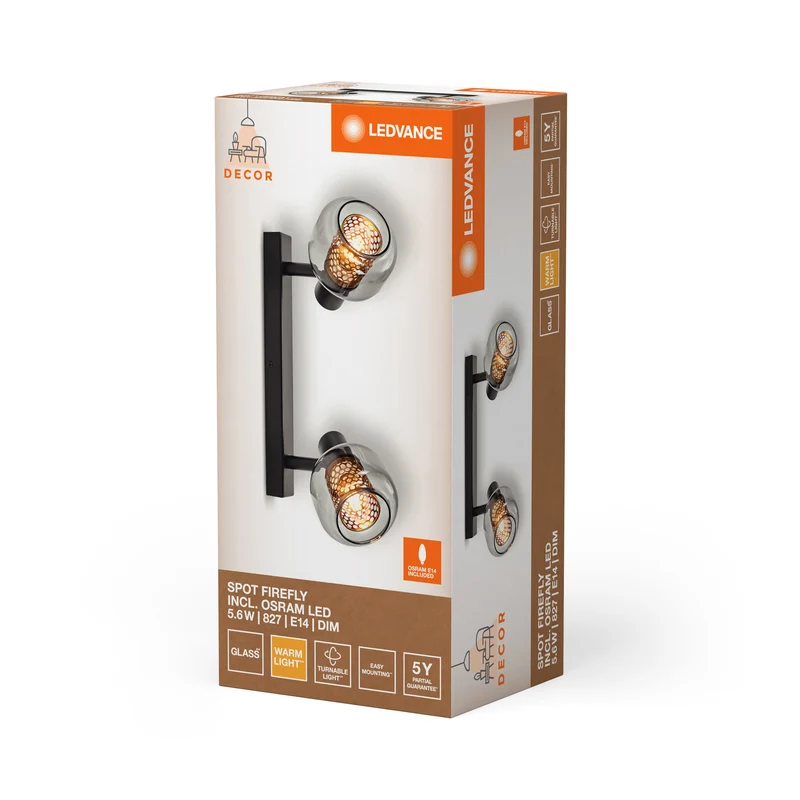LEDVANCE DECOR Spot Firefly lampada da soffitto, lampada OSRAM inclusa, nero, 2 x 2.8W, E14