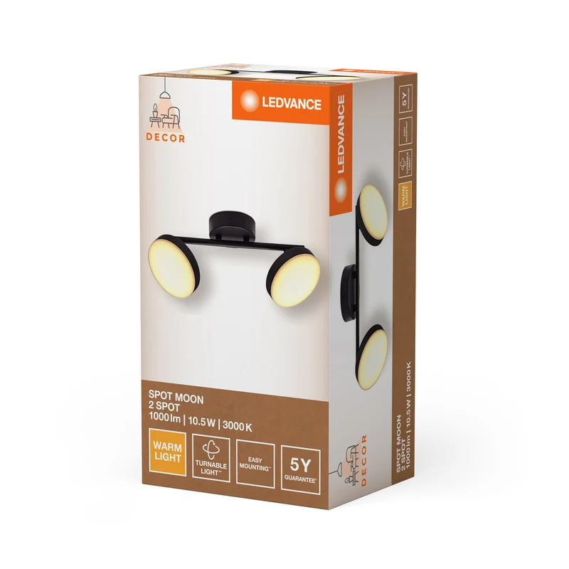LEDVANCE DECOR Spot Moon lampada da soffitto nera, 2 faretti, 10.5W