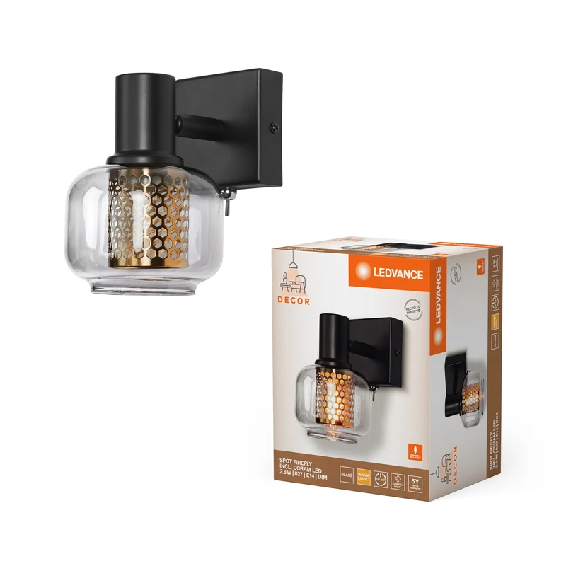 LEDVANCE DECOR Spot Firefly lampada da parete, lampada OSRAM inclusa, nero, 1 x 2.8W, E14