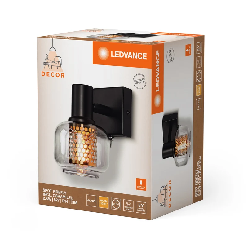 LEDVANCE DECOR Spot Firefly lampada da parete, lampada OSRAM inclusa, nero, 1 x 2.8W, E14