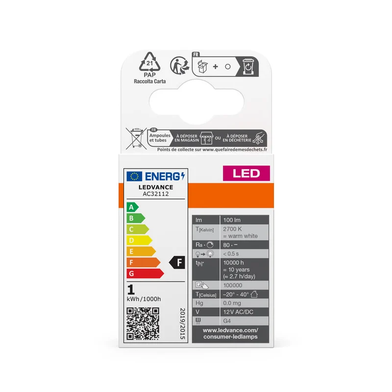 OSRAM LED Lampadina a spillo PIN Lampada Bianco caldo Chiaro, 12 V, 1 W, 27000 K, G4 Confezione da 5