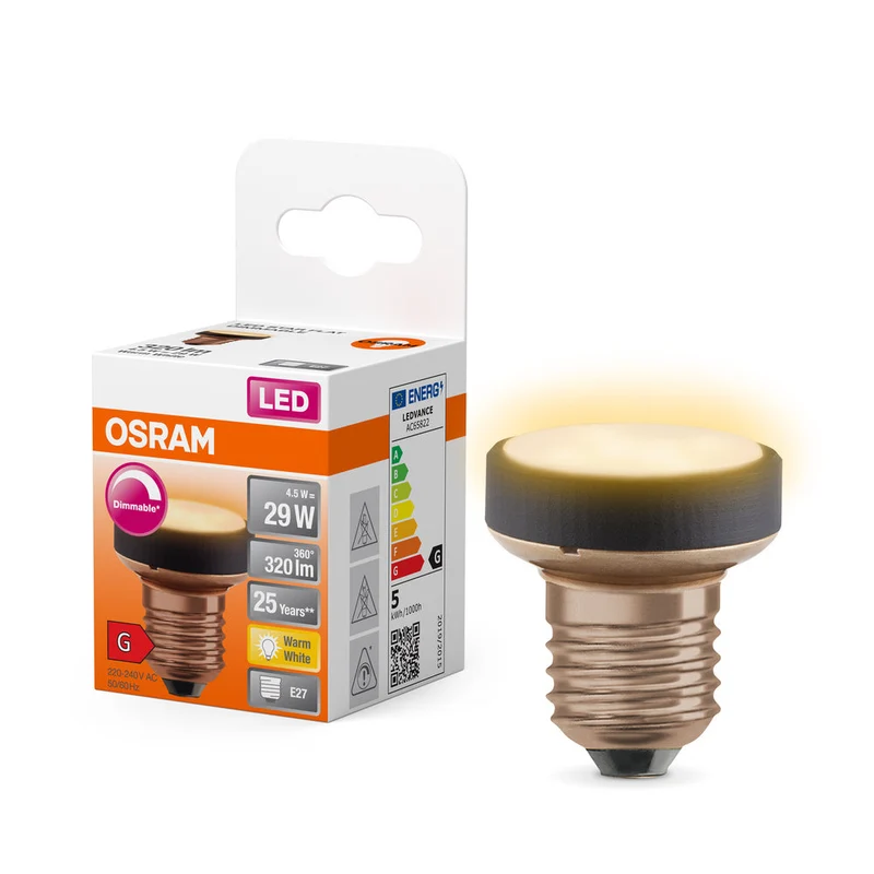 OSRAM LAMPADA LED PIATTA Lampada LED dal design ultracompatto, dimmerabile, 2700K, 3.5W, opaca, E27, bianco caldo